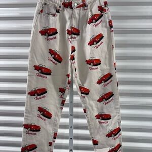 Fiorucci White Jeans with Red and Black Car Design